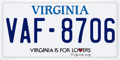 VA license plate VAF8706