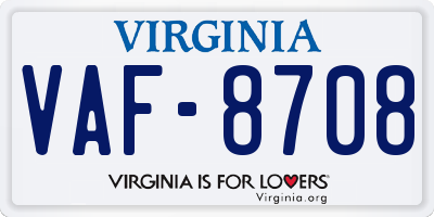 VA license plate VAF8708
