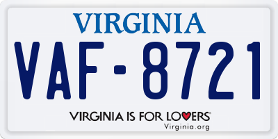 VA license plate VAF8721