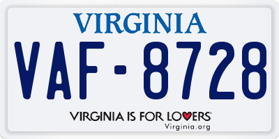 VA license plate VAF8728