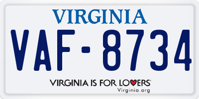 VA license plate VAF8734