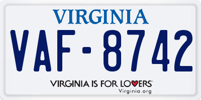 VA license plate VAF8742
