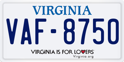 VA license plate VAF8750