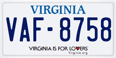 VA license plate VAF8758