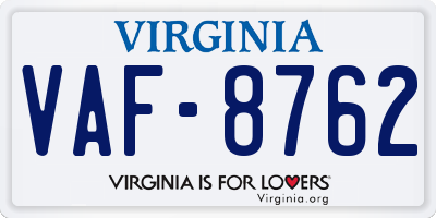 VA license plate VAF8762