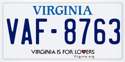 VA license plate VAF8763