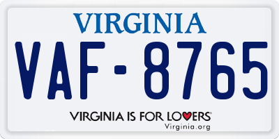 VA license plate VAF8765