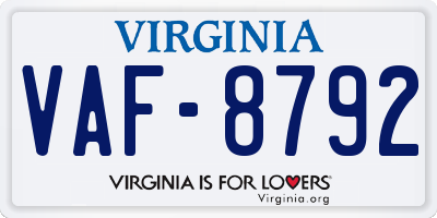 VA license plate VAF8792