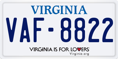 VA license plate VAF8822