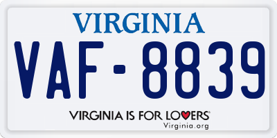 VA license plate VAF8839