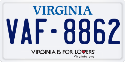 VA license plate VAF8862