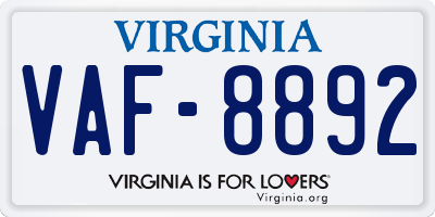 VA license plate VAF8892