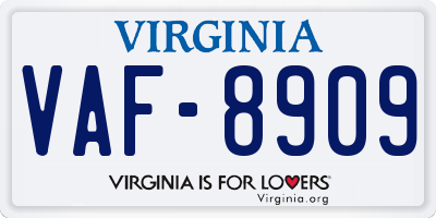 VA license plate VAF8909