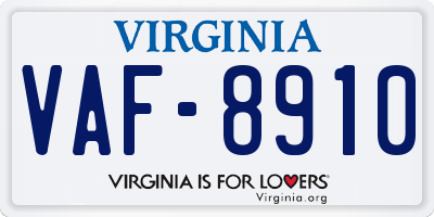 VA license plate VAF8910