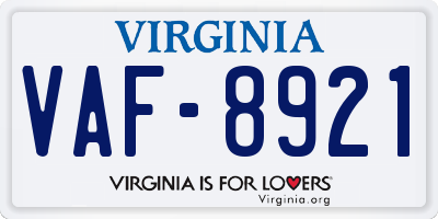 VA license plate VAF8921
