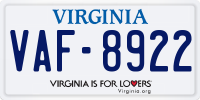 VA license plate VAF8922