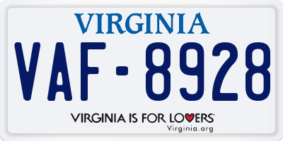 VA license plate VAF8928