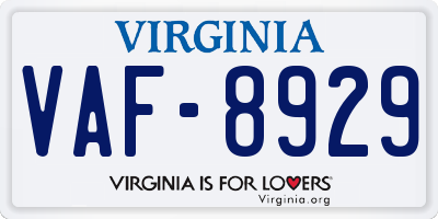 VA license plate VAF8929