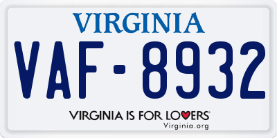 VA license plate VAF8932