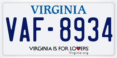 VA license plate VAF8934