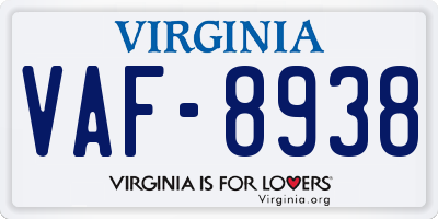 VA license plate VAF8938