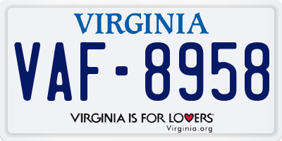 VA license plate VAF8958