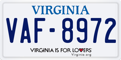 VA license plate VAF8972