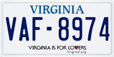 VA license plate VAF8974