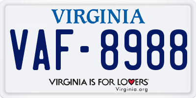 VA license plate VAF8988