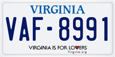 VA license plate VAF8991