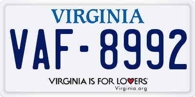 VA license plate VAF8992