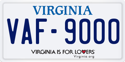 VA license plate VAF9000