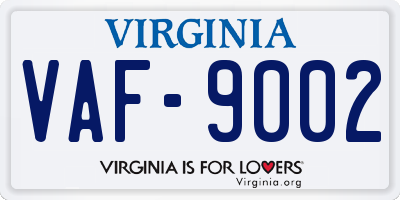 VA license plate VAF9002