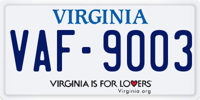 VA license plate VAF9003