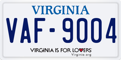 VA license plate VAF9004