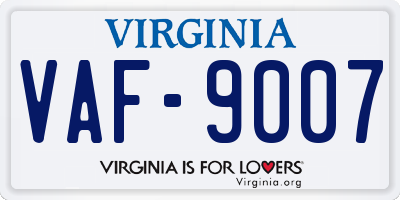 VA license plate VAF9007