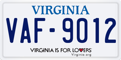 VA license plate VAF9012