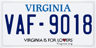 VA license plate VAF9018