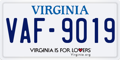 VA license plate VAF9019