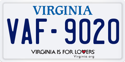 VA license plate VAF9020