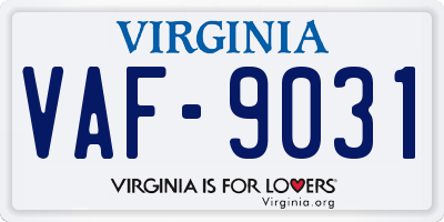 VA license plate VAF9031