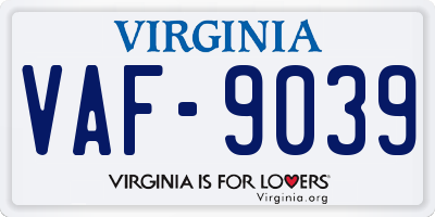 VA license plate VAF9039