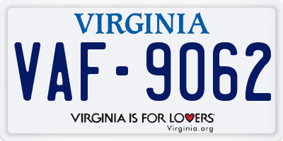 VA license plate VAF9062