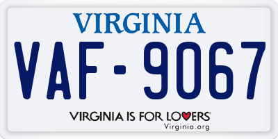 VA license plate VAF9067