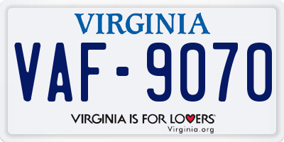 VA license plate VAF9070