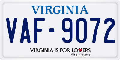 VA license plate VAF9072