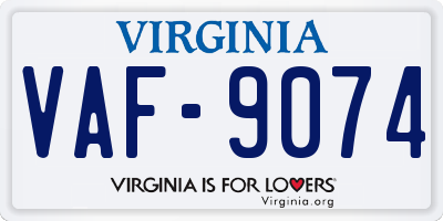 VA license plate VAF9074