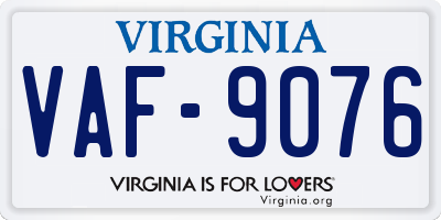 VA license plate VAF9076