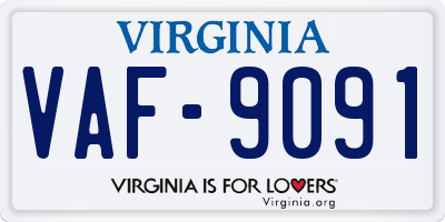 VA license plate VAF9091