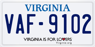 VA license plate VAF9102